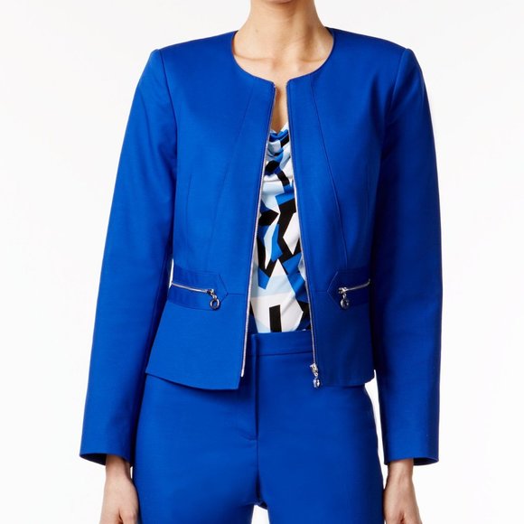 Calvin Klein Jackets & Blazers - Calvin Klein Blue Zip Front Peplum Back Blazer 10
